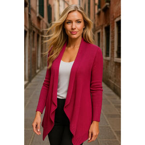 Talbots Magenta Open Front Cardigan Cotton Knit Parisian Scandi Cottagecore MP